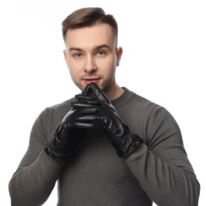 Men's Black Leather <strong>Gloves</strong>, <strong>Winter</strong> Warm Driving <strong>Gloves</strong>, Sheepskin Touch Screen <strong>Gloves</strong>, Leather <strong>Gloves</strong>, Customized - Product Image 4