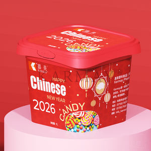 1L 30 ounce Plastic container for Biscuits Air Tight Container With Lids IML Chinese New year RED <b>square</b> box - Product Image 4