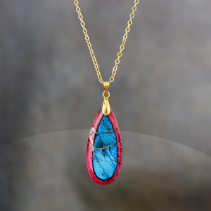 Pendentif en forme <span class=keywords><strong>de</strong></span> larme d'opale bleue pour femmes <span class=keywords><strong>collier</strong></span> Boho Chic bijoux en pierre naturelle élégante chaîne en argent déclaration <span class=keywords><strong>collier</strong></span> <span class=keywords><strong>de</strong></span> mode - Product Image 6