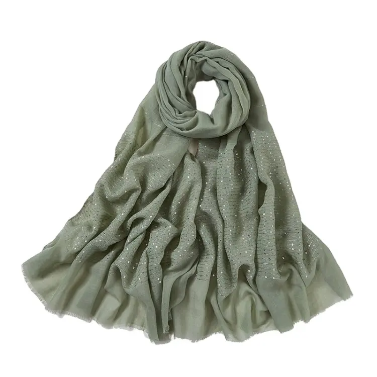 Autumn winter new arrival cotton and linen plaid scarf female sequins decorated tasseled plaid shawl Muslim scarf hijab