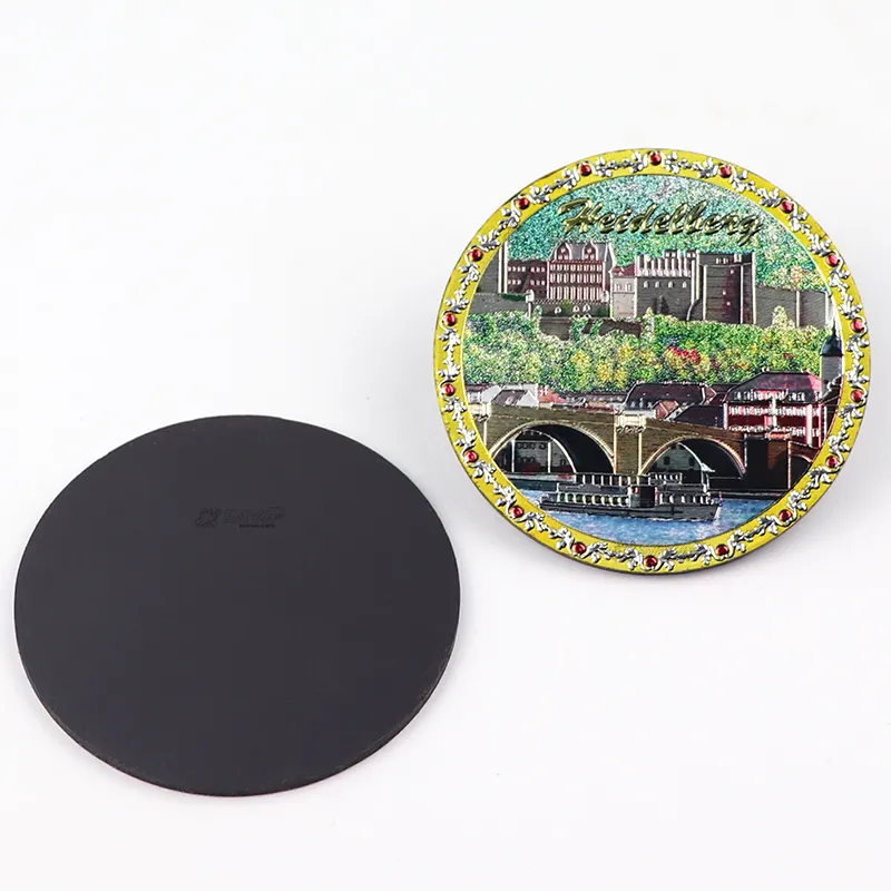 Wholesale custom design shape countries tourist souvenir gifts round 3d metal aluminium foil printed ref fridge magnet