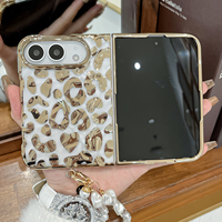 Étui pour iPhone Duo Fold 18, plaqué or, imprimé léopard, bracelet en perles, luxe, pour femmes, pliable, coque OEM