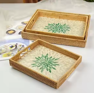 Bandeja Vintage de estilo japonés tejido grande de alta calidad con asas decoración del hogar bandeja de ratán tejida a mano de Vietnam hecha a mano - Product Image 1