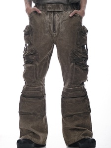 Jeans en denim pour hommes de haute qualité 2026, lavage vintage, coupe évasée, poches déchirées, streetwear, hip-hop, Y2K, OEM ODM, coton - Product Image 1