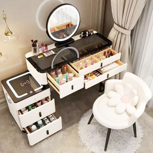 Modern Pine Wood Panel <b>Makeup</b> <b>Dressing</b> <b>Table</b> with LED Removable Mirror White Corner Vanity for Women Bedroom Furniture - Product Image 4