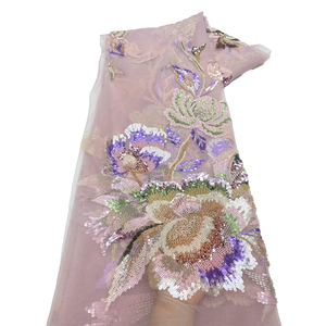 NI.AI Nuevo estilo Anul Bordado Floral Secuencia Tela de encaje Material de la ropa Tela de encaje con cuentas - Product Image 1