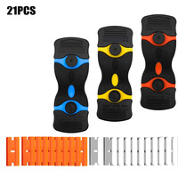 Ensemble de 21 grattoirs en plastique avec lame métallique double face pour le nettoyage des autocollants de fenêtre, des stickers et du papier peint