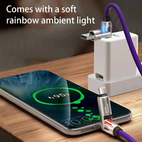 Câble de chargeur 4-en-1 PD 240W avec lumière respirante, 4 pieds, charge rapide 60W pour iPhone, ordinateur, 30W/20W/65W multi-appareils, rotation à 180°