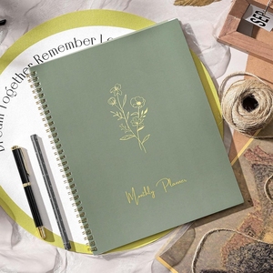En gros fait à la main personnalisé fleur feuille d'or impression A5 couverture rigide or spirale <span class=keywords><strong>2023</strong></span> hebdomadaire planificateurs quotidiens cahiers - Product Image 5