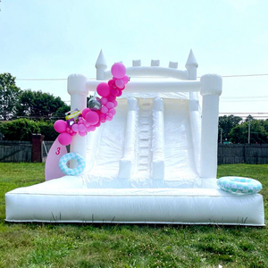 Large outdoor kids commercial bounce house combo dual lane white inflatable water <b>slide</b> with splash <b>pool</b> - Product Image 1