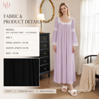 Robe de nuit pour femmes en trois coloris : blanc, noir, lavande, violet, avec dentelle, coupe ample, longueur maxi, vêtements de nuit