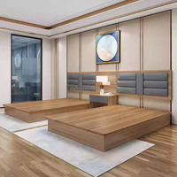 Ensembles de meubles de chambre d'hôtel commerciaux modernes et économiques, avec cadre de lit en panneaux de bois massif durable et tête de lit rembourrée