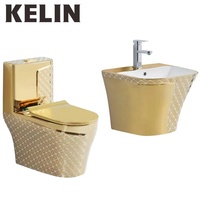 Tornade en céramique au design moderne en or de luxe et plancher de chasse d'eau sans rebord debout p piège cuvette de toilette face murale et ensemble de bidet