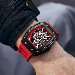 Domineering barrel-shaped men's watch with curved mirror and skeletonized <b>face</b>. - Product Image 4