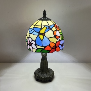 LongHuiJing 8inch Fashion Retro Tiffany Style Table Lamp Stained Glass Hummingbird Flower Lampshade Home Table Lamp Decorate - Product Image 2