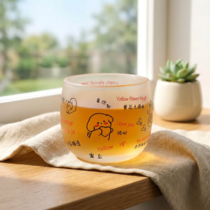 Ins glazen beker met matglas, schattig cartoonhondpatroon, liefdestekstontwerp, Kawaii waterbeker voor koffie, melk, boba-thee - Product Image 2