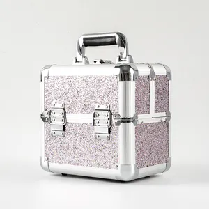 Glary Glitter Aluminium Make-Up Cosmetische Trein Case Ijdelheid Make-Up Case Met Dienblad Luxe Beauty Make-Up Case Sieraden Doos Voor Meisjes