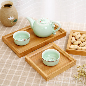 Bandeja de té de bambú, bandeja de servir dividida para juego de té, plato para aperitivos, estilo sencillo, color sólido, 22x13x2,5 cm - Product Image 1