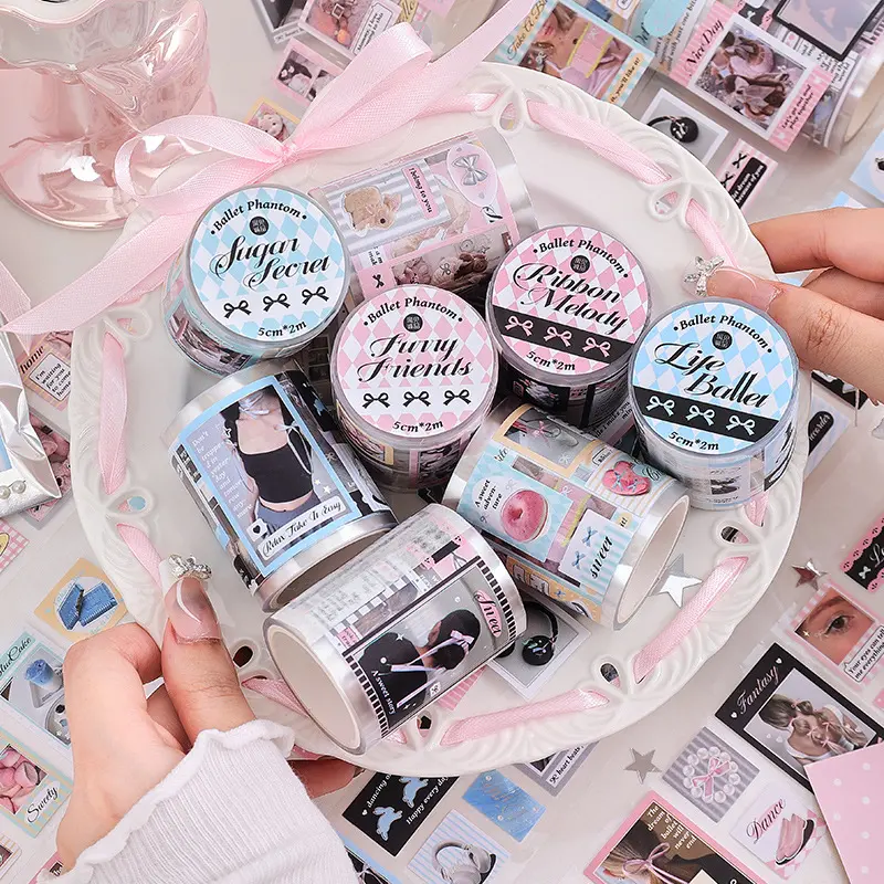 2M/Roll Ballet Phantom Series Disposal Tape Korean Girl Heart Cute Handbook Decoration Material Stickers