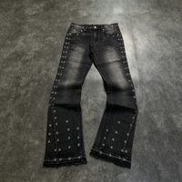 SOONREE Jeans évasés personnalisés pour hommes avec œillets, fournisseur OEM, pantalon en denim à pattes d'éléphant de haute qualité avec œillets argentés, directement de l'usine