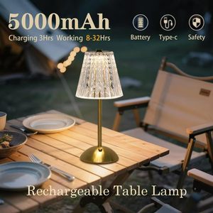 Lámpara de Mesa LED de Cristal de Lujo, Inalámbrica, Recargable, Táctil, Regulable, Estilo Nórdico, Portátil, para Restaurante, Escritorio, Decoración del Hogar - Product Image 2