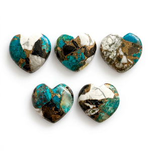 Cabochon en forme de cœur en turquoise cuivrée de buffle rare, pierre précieuse non montée pour la création de bijoux - Product Image 1