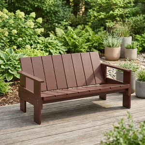 Banc de relaxation extérieur en bois de mahogany massif, 3 places, avec lattes, pour patio - Product Image 2