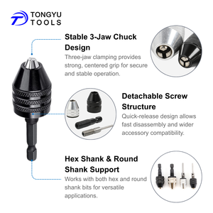 Мини-сверлильный патрон без ключа 0,3-8 мм с шестигранным хвостовиком 1/4 дюйма и круглым хвостовиком, быстросменный адаптер-конвертер для ударного шуруповерта и дрели - Product Image 2