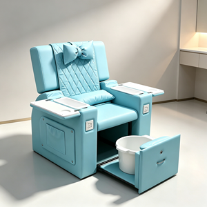 <b>Light</b> Blue Reclining Foot Spa Chair Multifunctional Pedicure Salon Chair With Bow Decor Side Table Power <b>Socket</b> Storage Drawer - Product Image 1