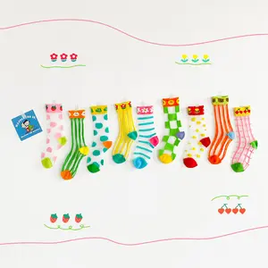 Summer Thin Colorful Pattern Breathable Mesh Transparent Cute Crew Baby Silk Socks