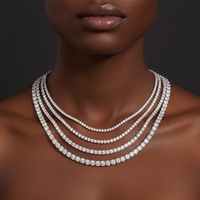 Kalung Perak Sterling S925 Berkilau Unisex 2/3/4/5/6.5mm Potongan Bulat Brilian VVS Warna D Moissanite Rantai Tenis Perhiasan