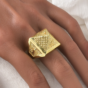 Zeadear 18k Gold Plated Copper <b>Chunky</b> Egyptian Pyramid Hip Hop Vintage Custom Engagement Jewelry Accessory <b>Ring</b> for Men - Product Image 2