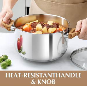 Juego de Utensilios de Cocina de Acero Inoxidable de 6 Piezas con Tapa de Vidrio, Mango de Madera Suave al Tacto, Compatible con Gas e Inducción, Apto para Lavavajillas y Horno - Product Image 4