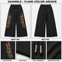 Pantalon de survêtement unisexe en molleton épais noir délavé à l'acide, style vintage streetwear, imprimé flamme numérique, coupe ample