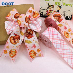 Pita Renda Pink Thanksgiving dengan Motif Kalkun, Labu, Jagung, Daun Maple, dan Kotak-kotak Pink Putih untuk Hiasan Pintu dan Karangan Bunga - Product Image 3