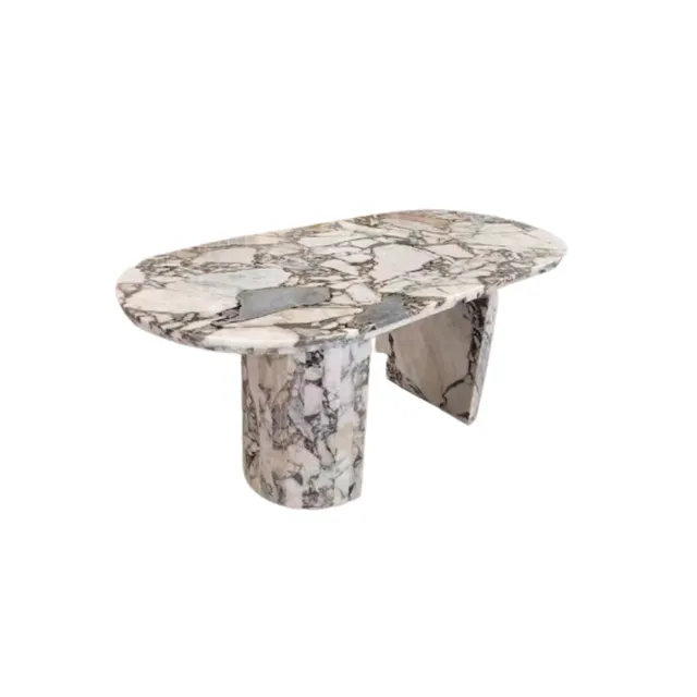 Mesas ovaladas de gama alta, muebles de piedra a precio de fábrica italiana, mesas de comedor de lujo de mármol blanco y elefante