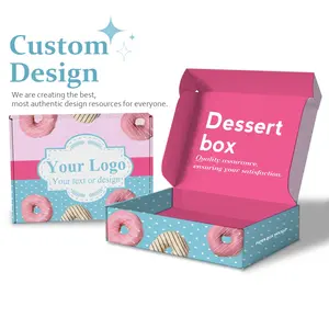 Custom Design Logo Eco Vriend Food Grade Afdrukken Opvouwbare Cake Food Koekjesbrood Gebak Donut Macaron Papieren Verpakking Dozen