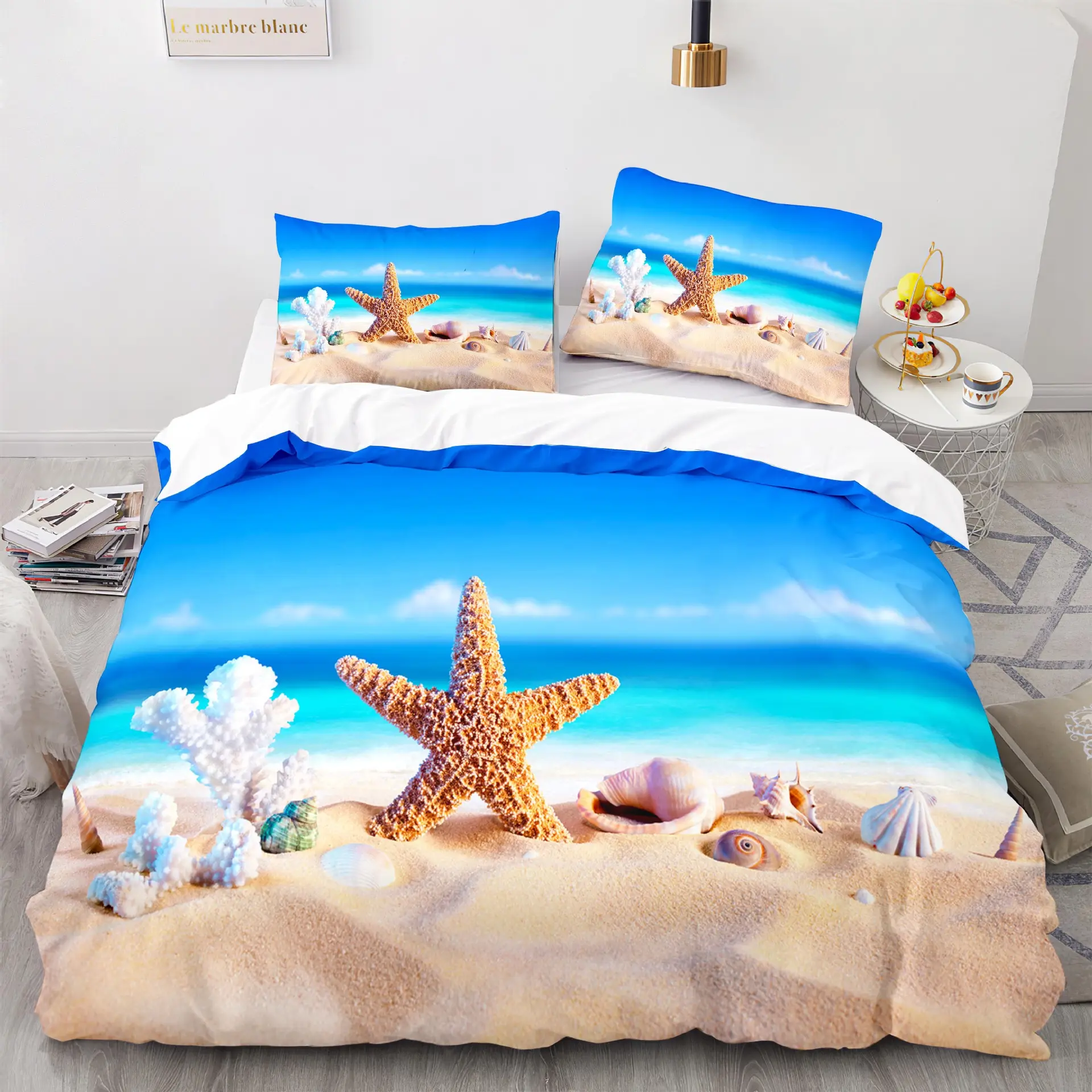 Wholesale Bedding Comforter Set 3 Piece Coastal Bedding Set Queen Size Beach Comforter Turquoise Blue Ocean Natural Themed Beach