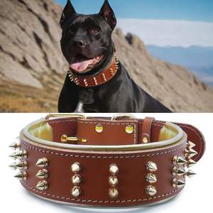 Collar para mascotas con pinchos de cuero genuino hecho a mano de primera calidad Collar de perro de cuero resistente de 2,2 pulgadas de ancho - Product Image 2