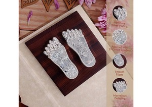 Idole religieuse hindoue Shree Krishna Charan Paduka Lotus Feet plaquée argent de 3 pouces, décoration pour la maison et le temple, cadeau de mariage - Product Image 5