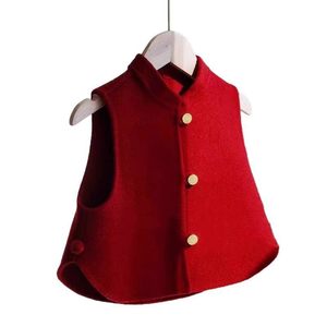 Tongxingyuan Girls Red Wool Vest Solid Color Thickening Autumn Winter Traditional Chinese Style Children's Outfit - Product Image 5