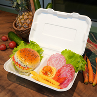 Peralatan makan wadah makanan bebas PFAS ramah lingkungan ramah lingkungan kontainer makanan tebu sekali pakai kotak Burger
