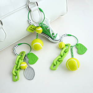 Porte-clés en toile amusant avec ballon de tennis et raquette, lettres combinées, pour les amateurs de sport, accessoires de sac et de voiture, breloques - Product Image 2