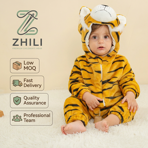 Combinaison en flanelle unisexe pour bébé de style coréen avec capuche et fermeture éclair, costume de dessin animé en forme d'animal pour le printemps et l'automne - Product Image 5