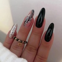Prix de Gros Ongles à Presser Haute Qualité avec Colle, Ongles Artificiels Amande Coffin Pailletés Présentés en Boîte
