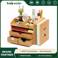 Organizador de Documentos de Bambú Natural Sostenible de 4 Niveles Ajustables, Caja de Archivo para Oficina y Hogar con Estantes Deslizantes