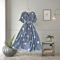 Robes midi personnalisées pour femmes, tendance automne, imprimées à pois roses, à volants, respirantes, tissées, plissées, décontractées