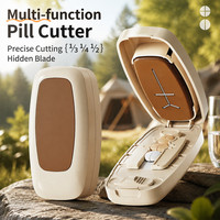 Coupe-pilules réglable portable pour comprimés et vitamines, avec boîte de rangement d'urgence pour médicaments