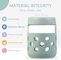 Bocaux Mason en verre écologiques de 16 oz avec manchons en silicone, hermétiques, sans BPA, pour flocons d'avoine de nuit, en acier inoxydable, pour cuisine et voyage