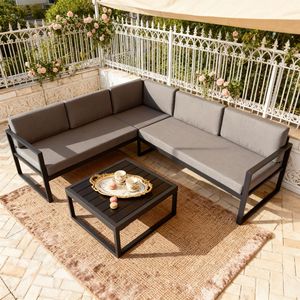 Ensemble de canapé d'angle chic avec table, sur mesure, couleur au choix, design intemporel, résistant aux intempéries, pour la détente en extérieur - Product Image 1